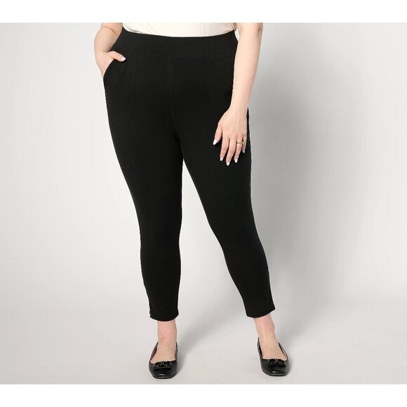 Denim & Co Active Regular Duo Stretch Crop Leg Pant with Zipper Black Women XXS - Picture 1 of 7